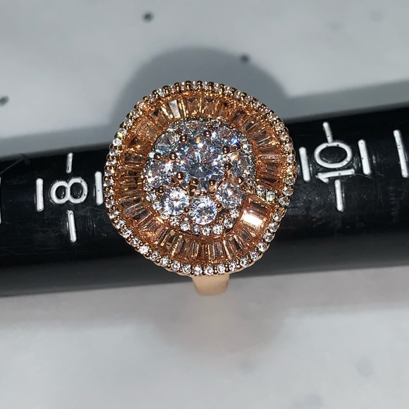 Sim. Champagne White Dia. Ring Goldtone 5.00 ctw - Picture 2 of 5